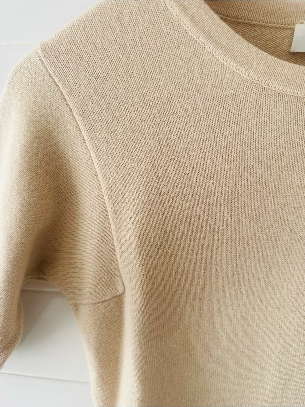 Barneys New York Cream Short Sleeve Cashmere-Cotton Top - Picture 5 of 6